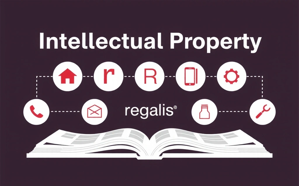 Ilustrație cu simboluri de proprietate intelectuală și drepturi de autor Regaliscv