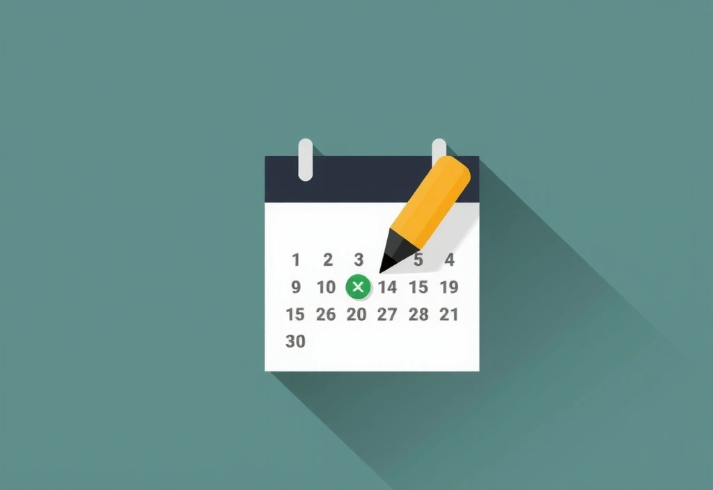 Imagine cu un calendar și un marker, indicând actualizări și termeni.